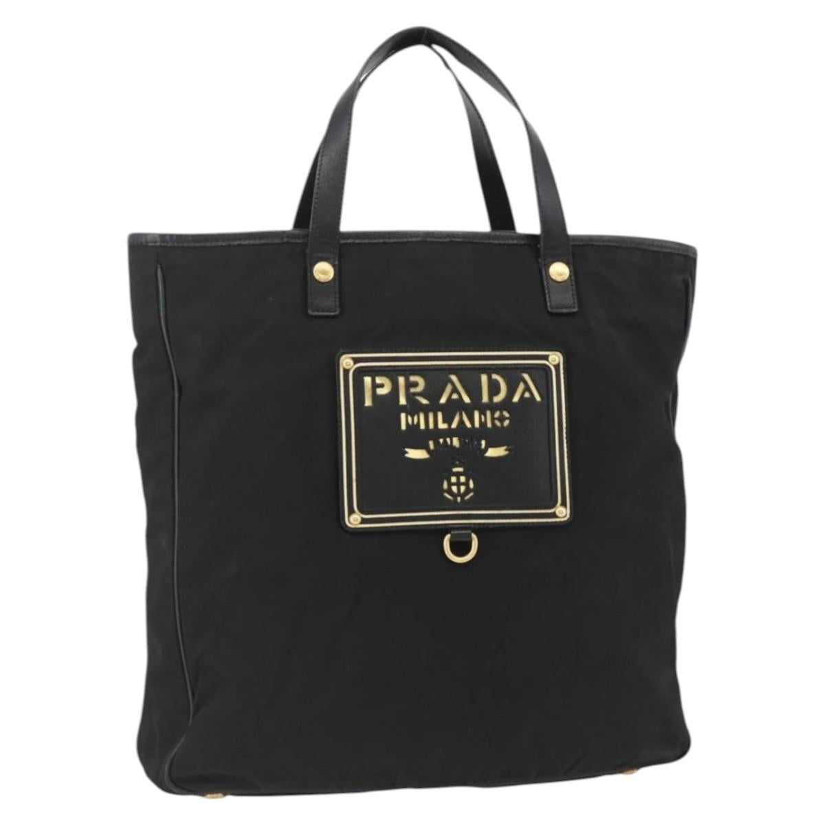 PRADA Hand Bag Nylon Black Gold Auth ARZ907