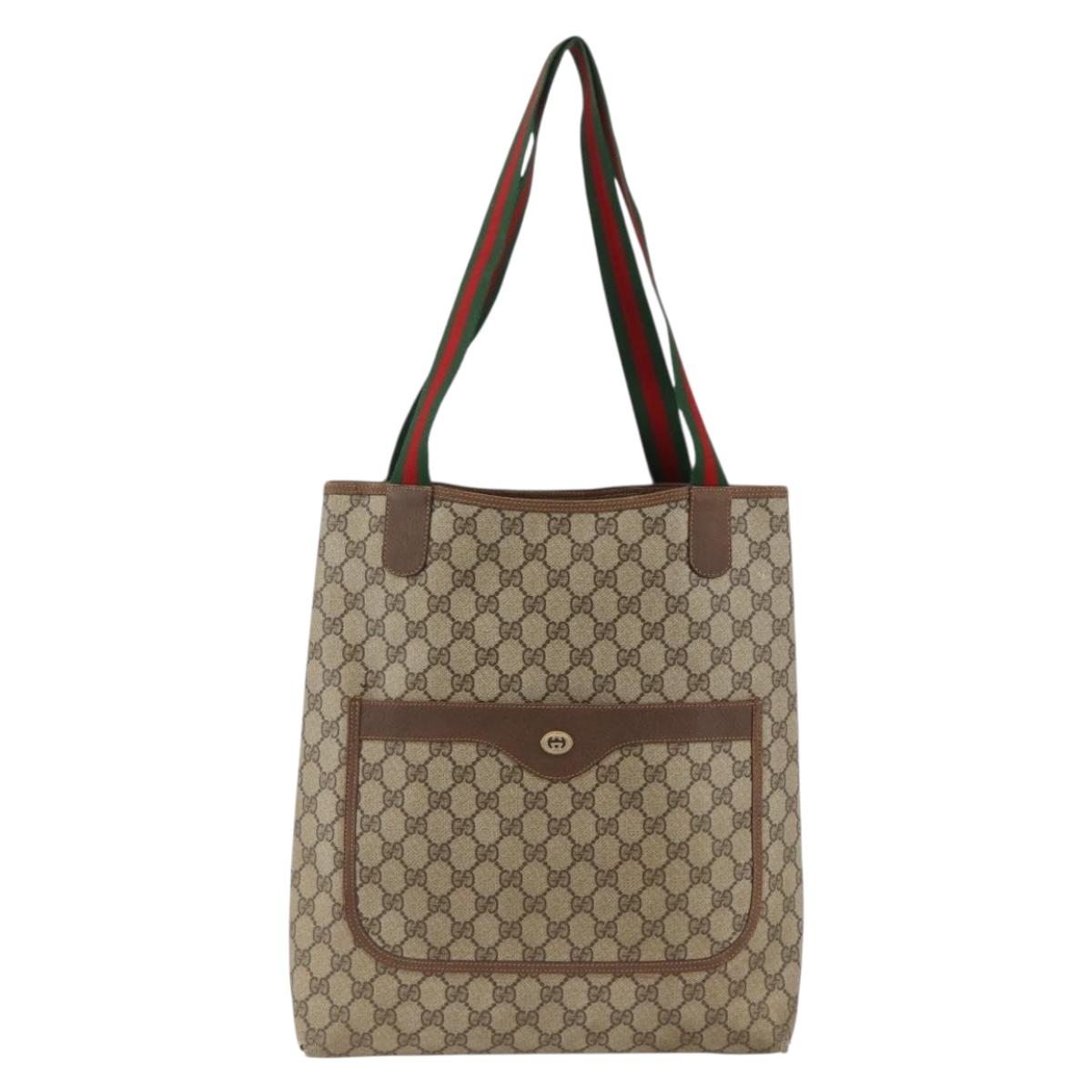 GUCCI GG Supreme Web Sherry Line Tote Bag PVC Beige Red 89 02 003 Auth ARZ909