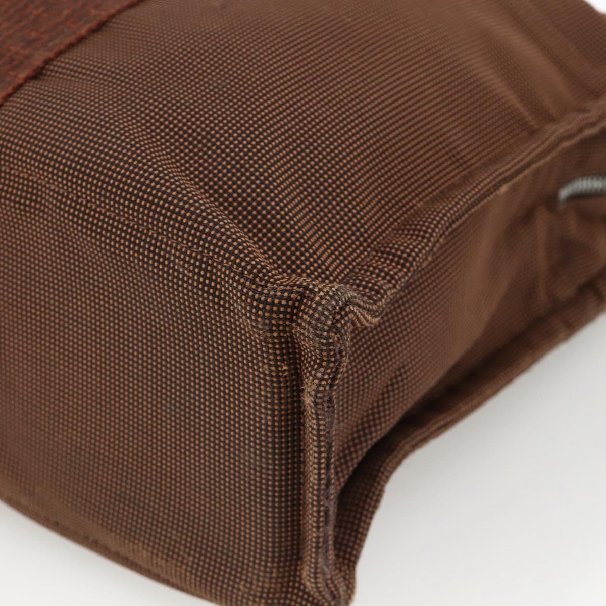 HERMES Her Line MM Hand Bag Canvas Brown Silver Auth ARZ910
