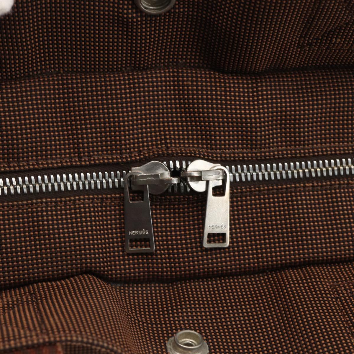 HERMES Her Line MM Hand Bag Canvas Brown Silver Auth ARZ910