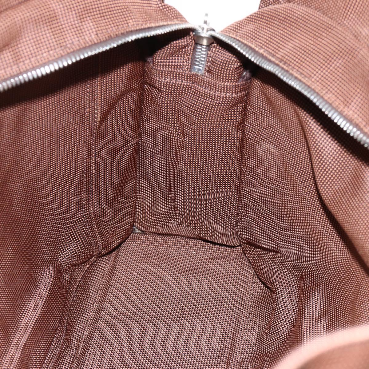 HERMES Her Line MM Hand Bag Canvas Brown Silver Auth ARZ910
