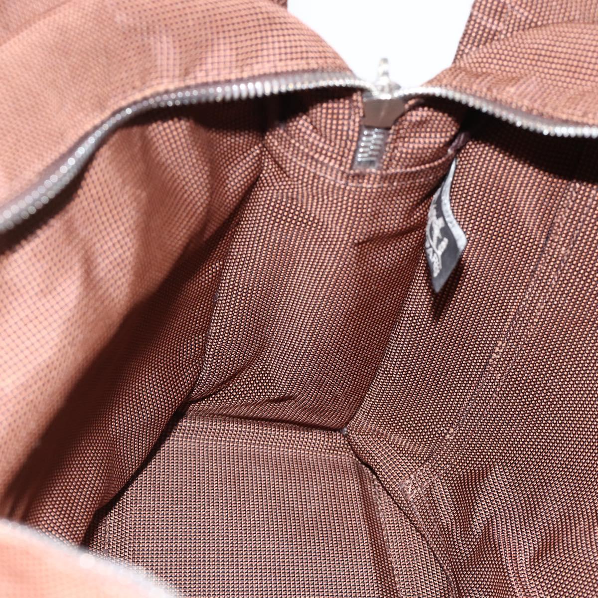 HERMES Her Line MM Hand Bag Canvas Brown Silver Auth ARZ910