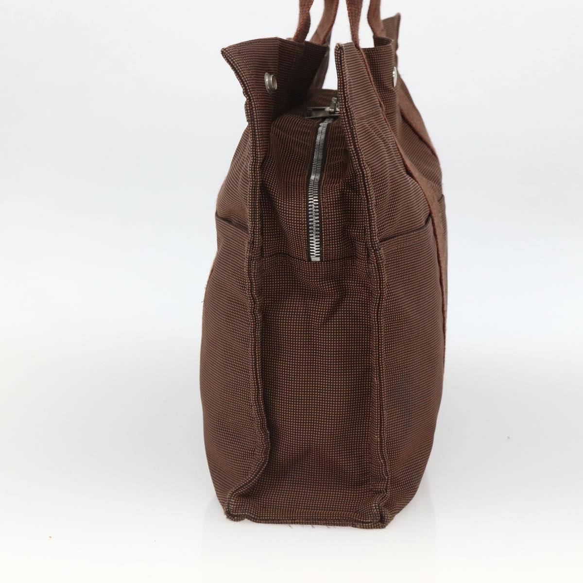 HERMES Her Line MM Hand Bag Canvas Brown Silver Auth ARZ910
