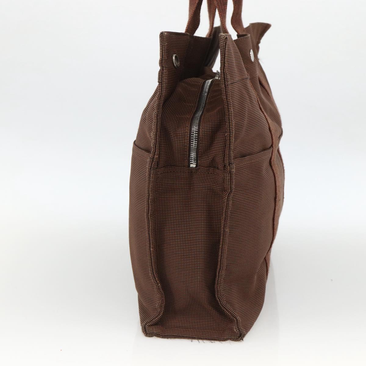 HERMES Her Line MM Hand Bag Canvas Brown Silver Auth ARZ910