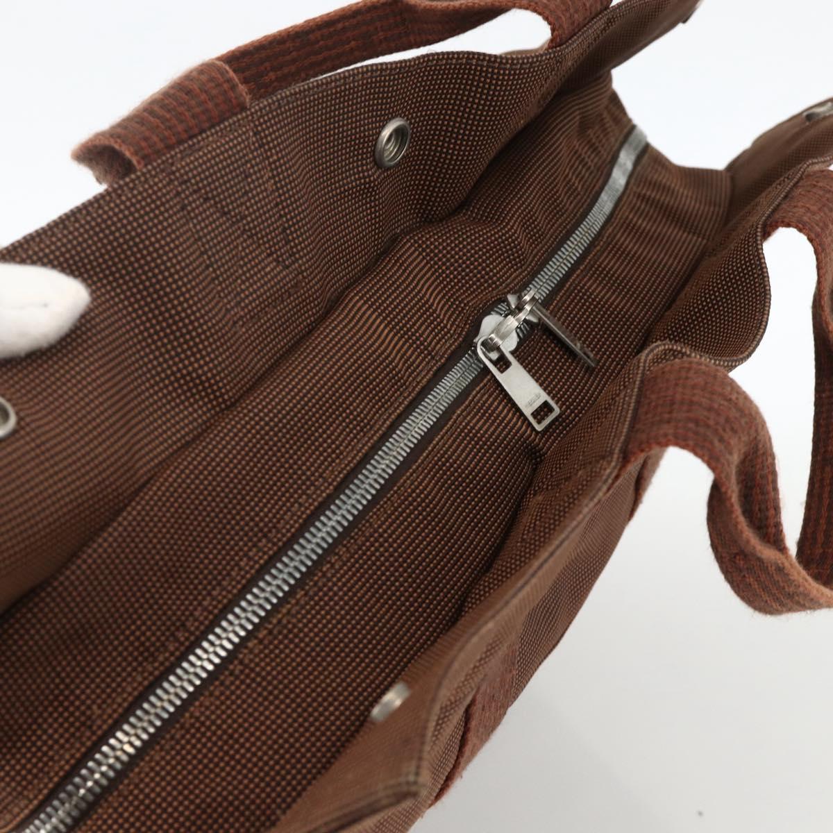 HERMES Her Line MM Hand Bag Canvas Brown Silver Auth ARZ910