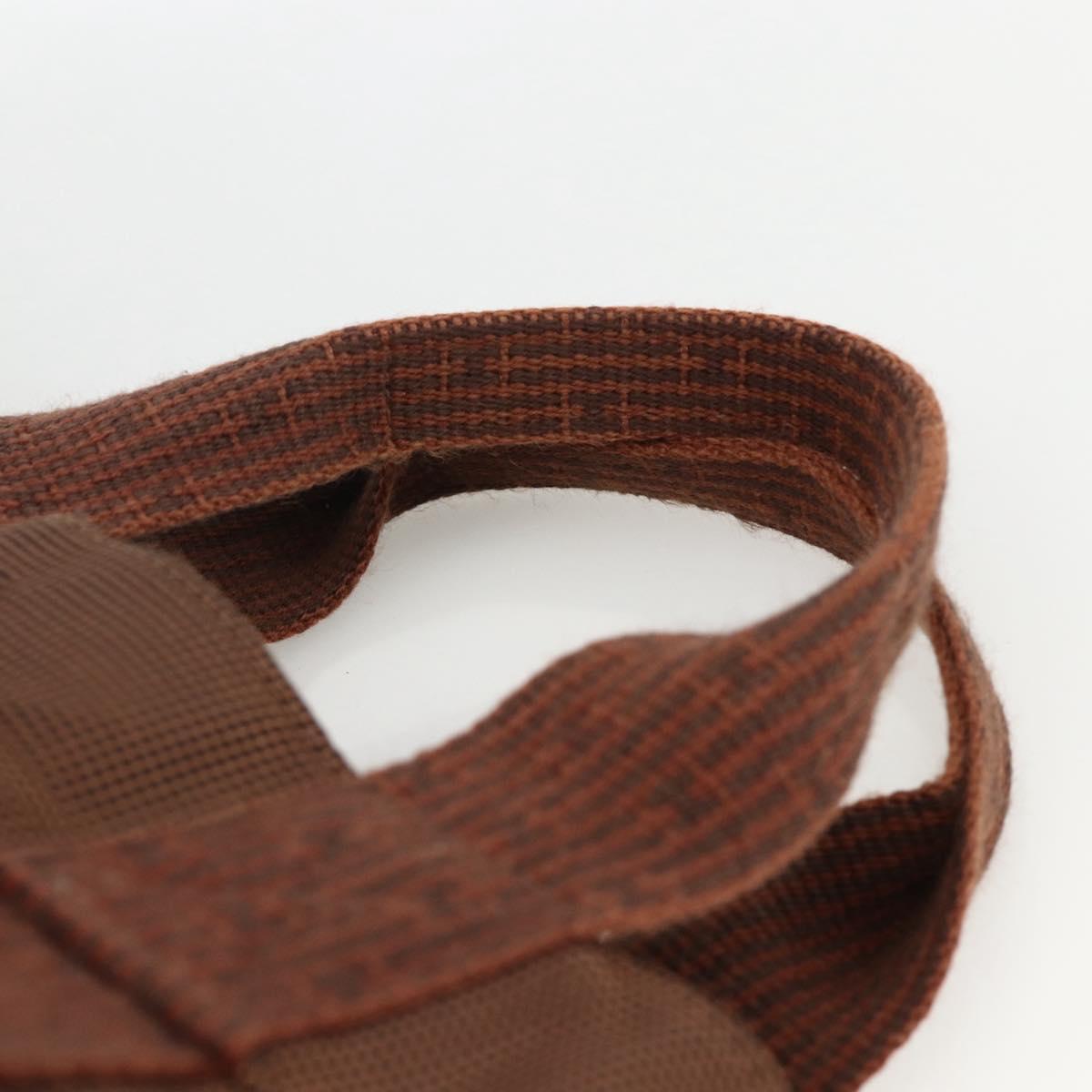 HERMES Her Line MM Hand Bag Canvas Brown Silver Auth ARZ910