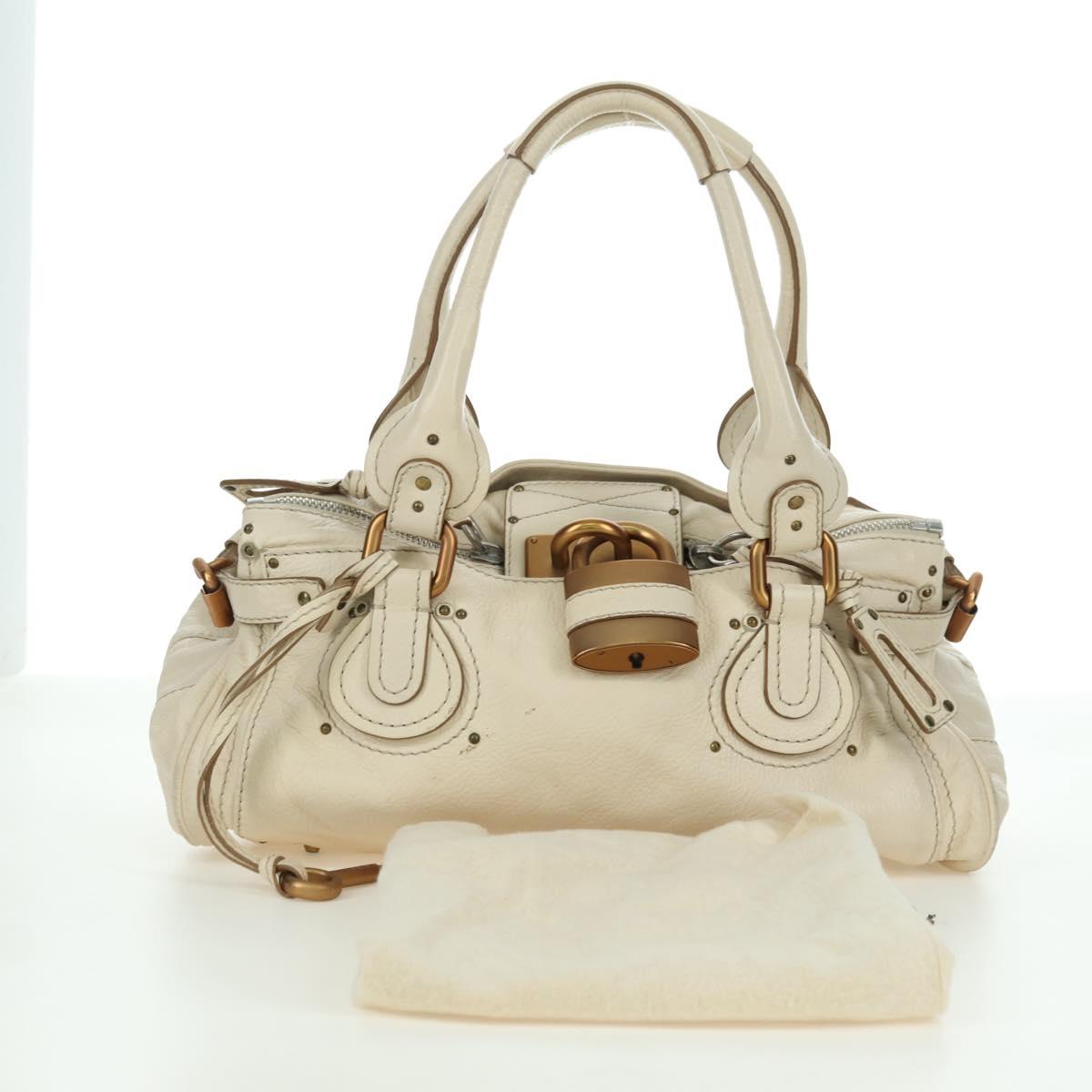 Chloe Paddington Hand Bag Leather Ivory Gold Silver Auth ARZ911SAV