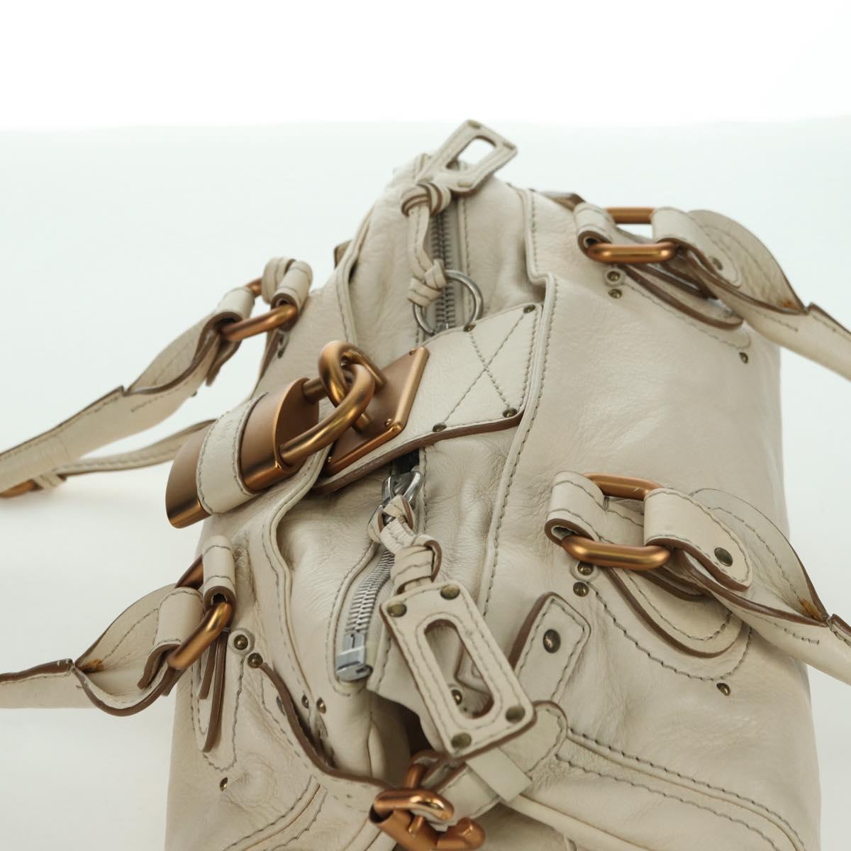 Chloe Paddington Hand Bag Leather Ivory Gold Silver Auth ARZ911SAV