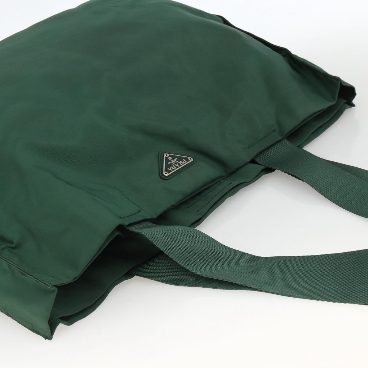 PRADA Tote Bag Nylon Green Silver Auth ARZ913A