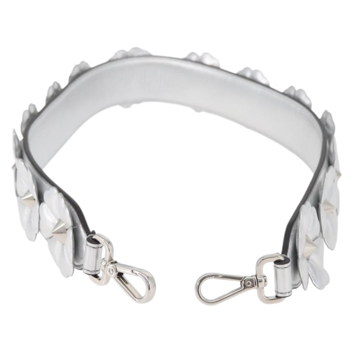 FENDI Shoulder Strap Leather 31.5"" Silver Auth ARZ919A