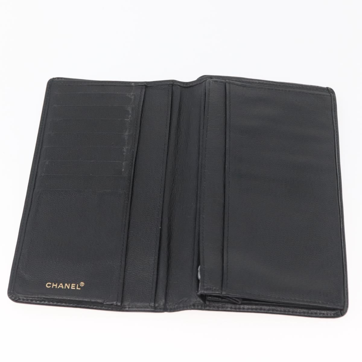 CHANEL COCO Mark Long Wallet Leather Black CC Auth ARZ921