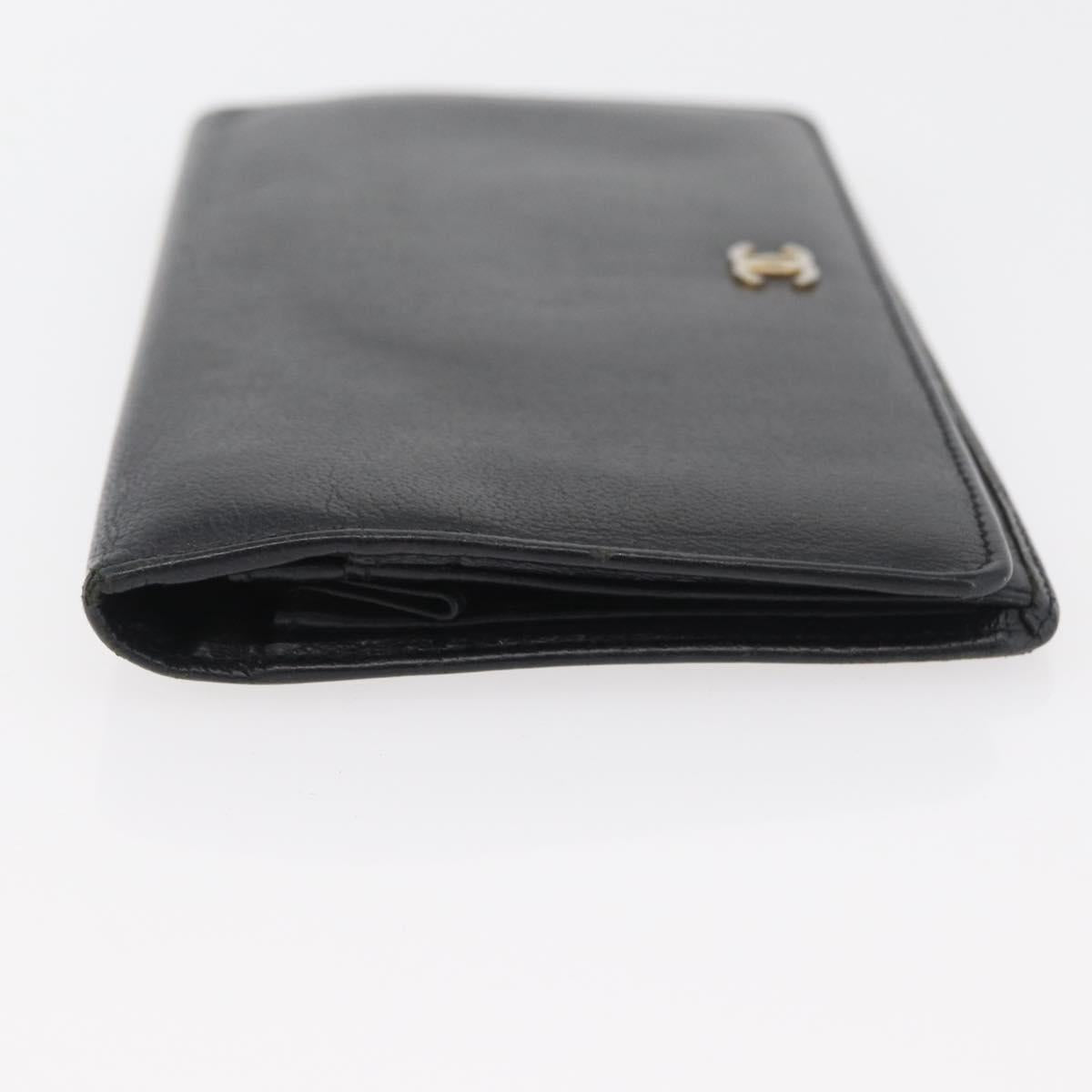 CHANEL COCO Mark Long Wallet Leather Black CC Auth ARZ921
