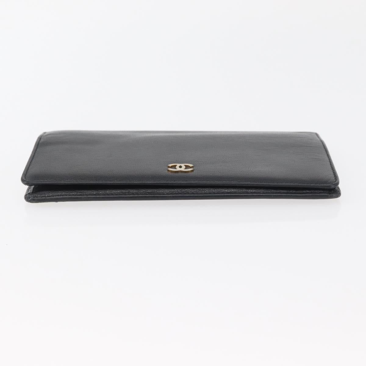 CHANEL COCO Mark Long Wallet Leather Black CC Auth ARZ921