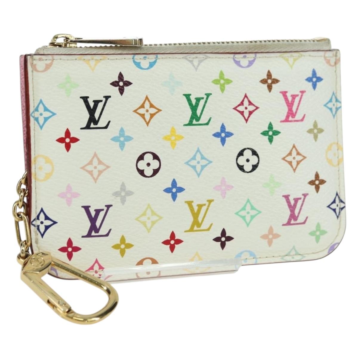 LOUIS VUITTON Multicolor Pochette Cles NM Coin Purse White M93734 Auth ARZ924V