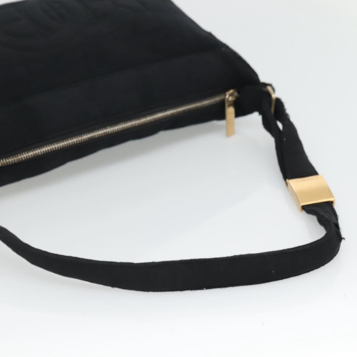 CHANEL Choco Bar line Shoulder Bag Canvas Black CC Auth BA034