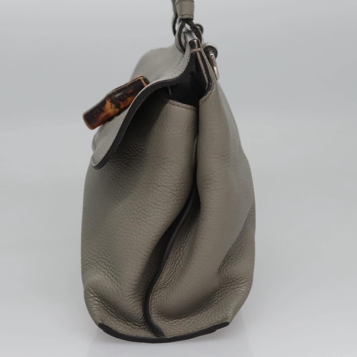 GUCCI Bamboo Hand Bag Leather 2way Gray 370831 Auth BA091