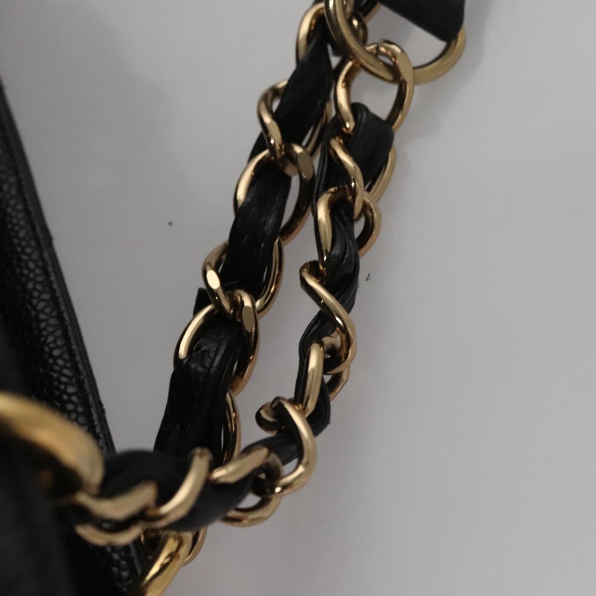CHANEL Matelasse Chain Shoulder Bag Caviar Skin Black Gold CC Auth BA096