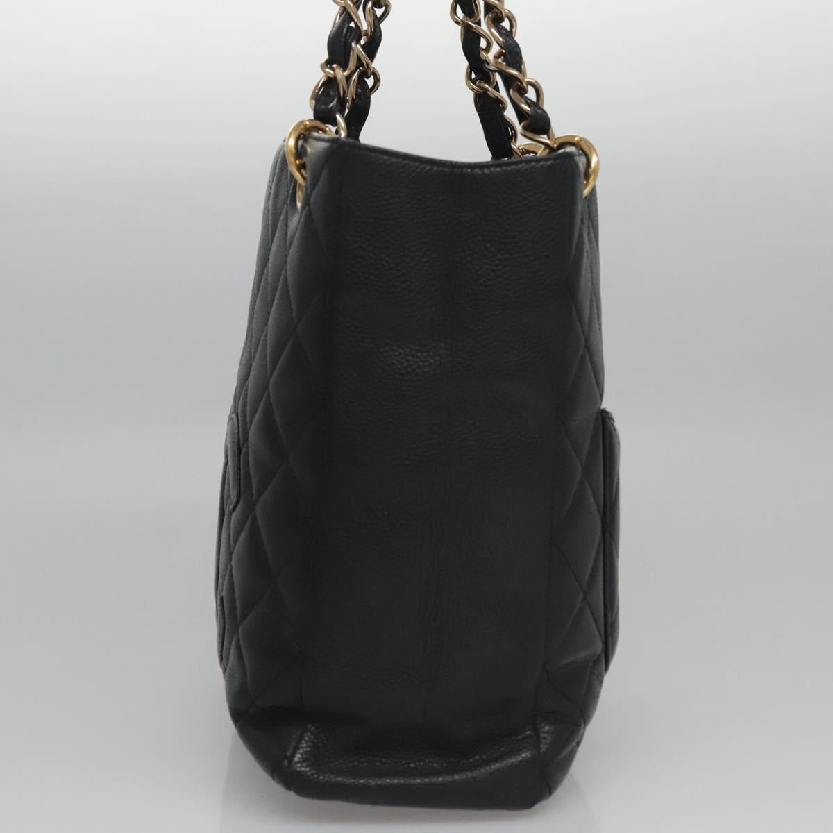 CHANEL Matelasse Chain Shoulder Bag Caviar Skin Black Gold CC Auth BA096
