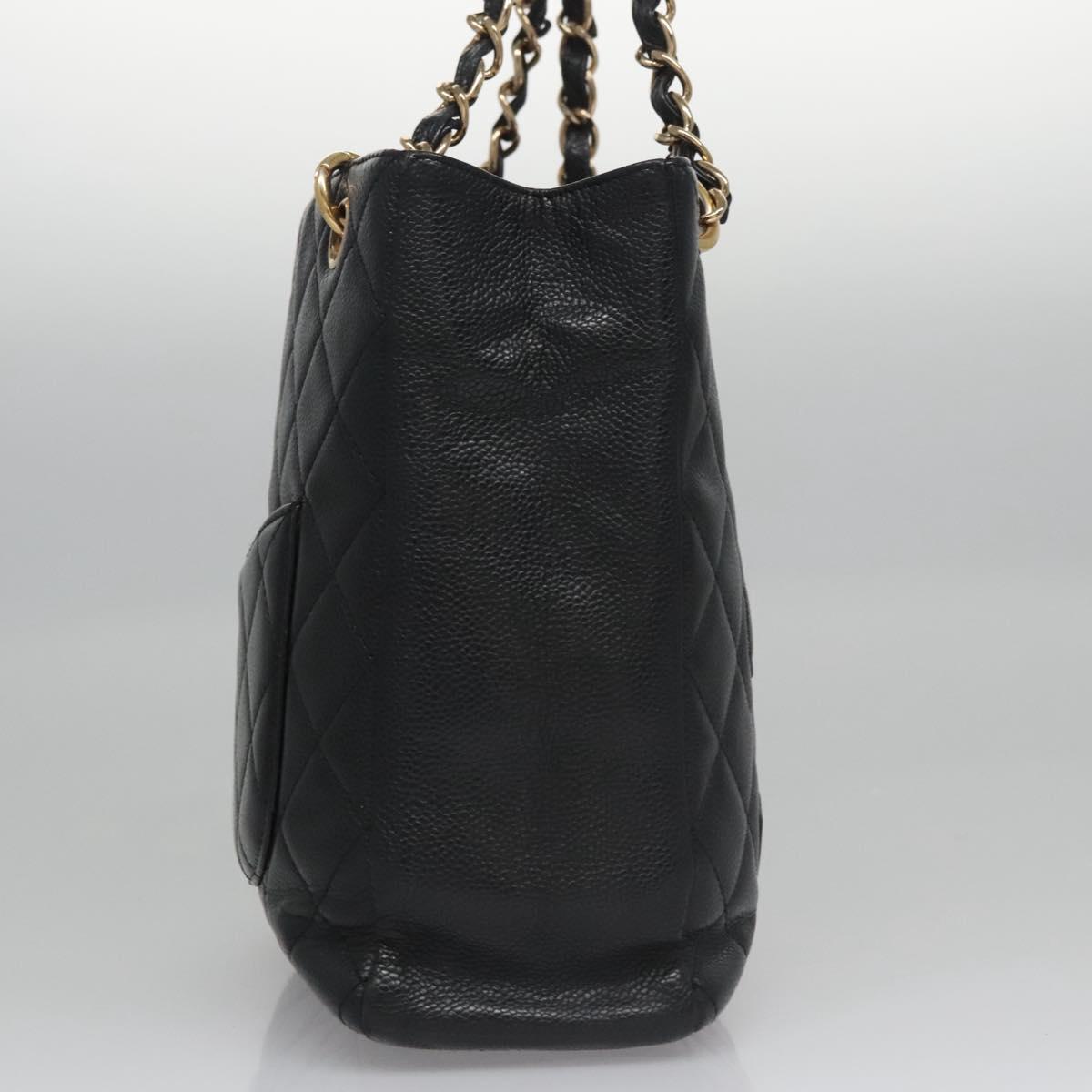 CHANEL Matelasse Chain Shoulder Bag Caviar Skin Black Gold CC Auth BA096