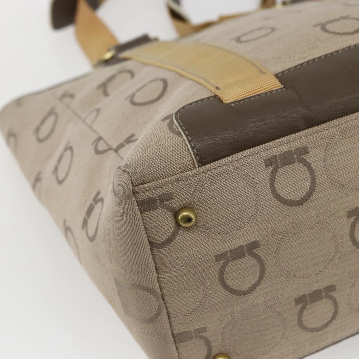 Salvatore Ferragamo Gancini Hand Bag Canvas Beige Gold Auth BA10007