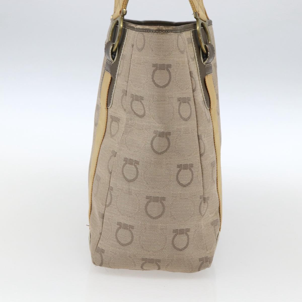 Salvatore Ferragamo Gancini Hand Bag Canvas Beige Gold Auth BA10007