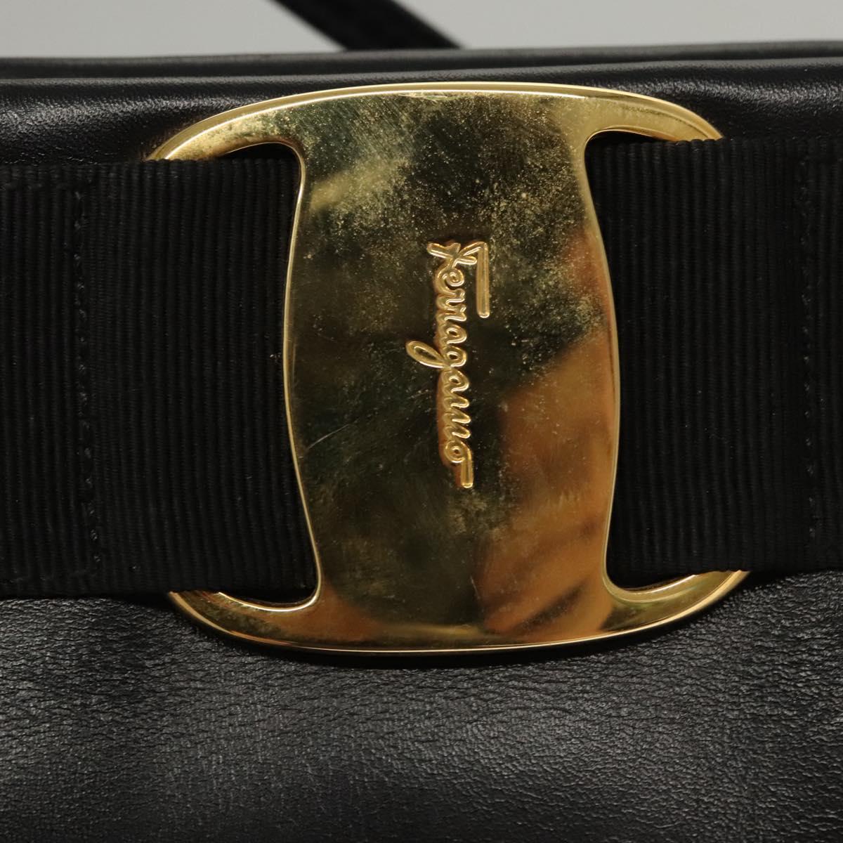 Salvatore Ferragamo Shoulder Bag Leather Black Gold Auth BA1003