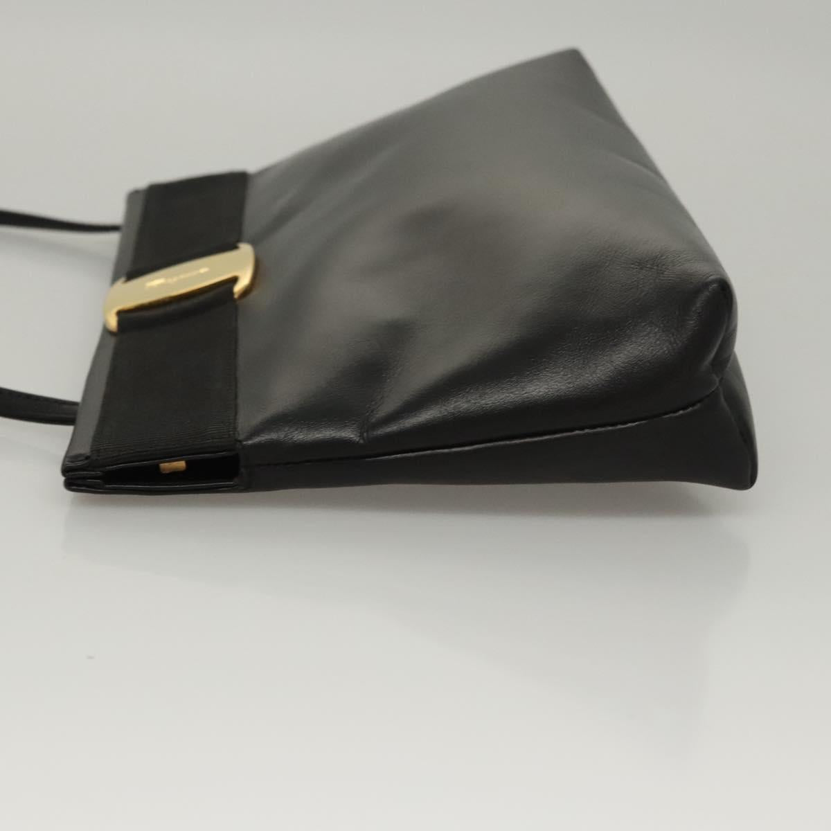 Salvatore Ferragamo Shoulder Bag Leather Black Gold Auth BA1003