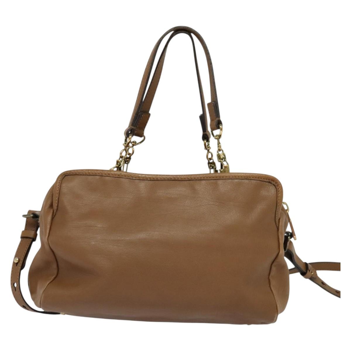 Chloe Hand Bag Leather 2way Brown Gold Auth BA1004
