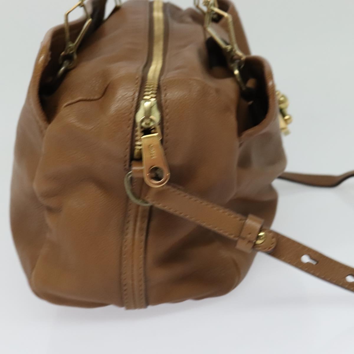 Chloe Hand Bag Leather 2way Brown Gold Auth BA1004