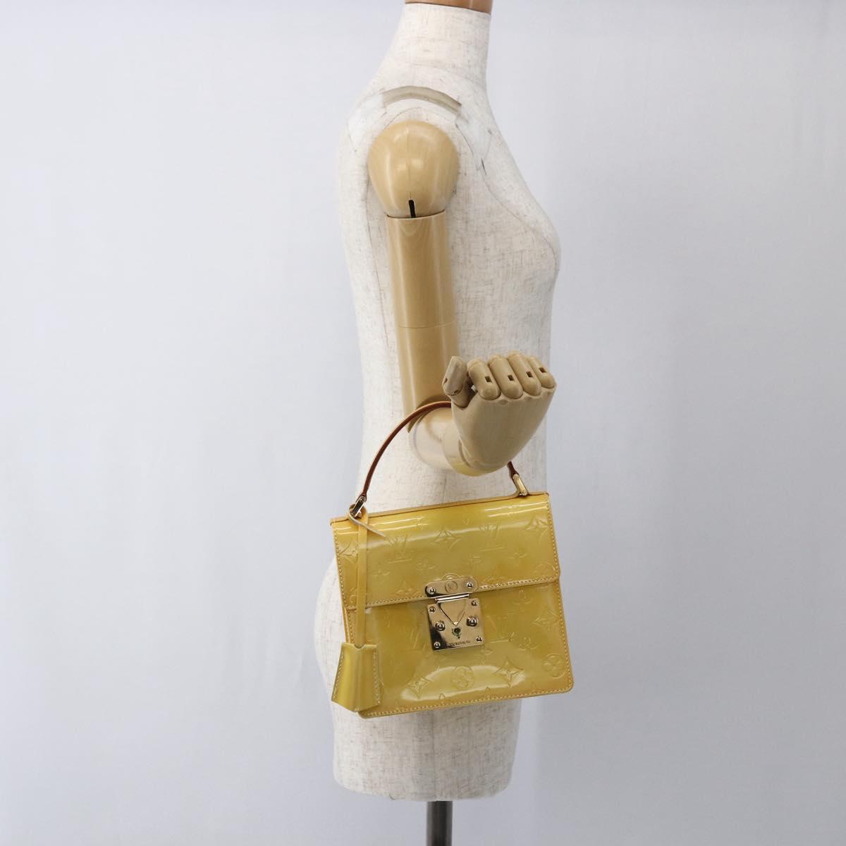 LOUIS VUITTON Monogram Vernis Spring Street Bag Lime Yellow M91068 Auth BA10056