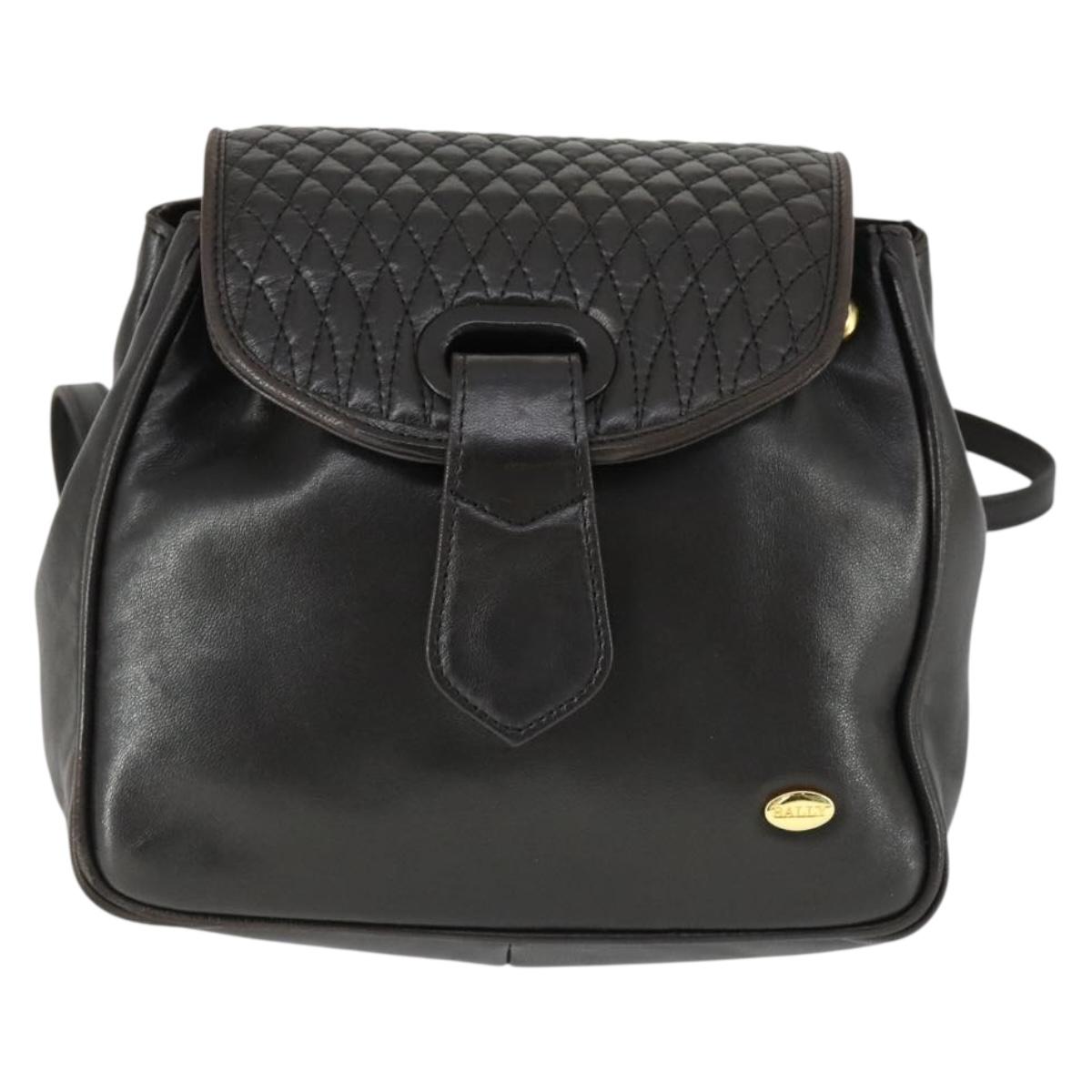 BALLY Backpack Leather Brown Gold Auth BA10063