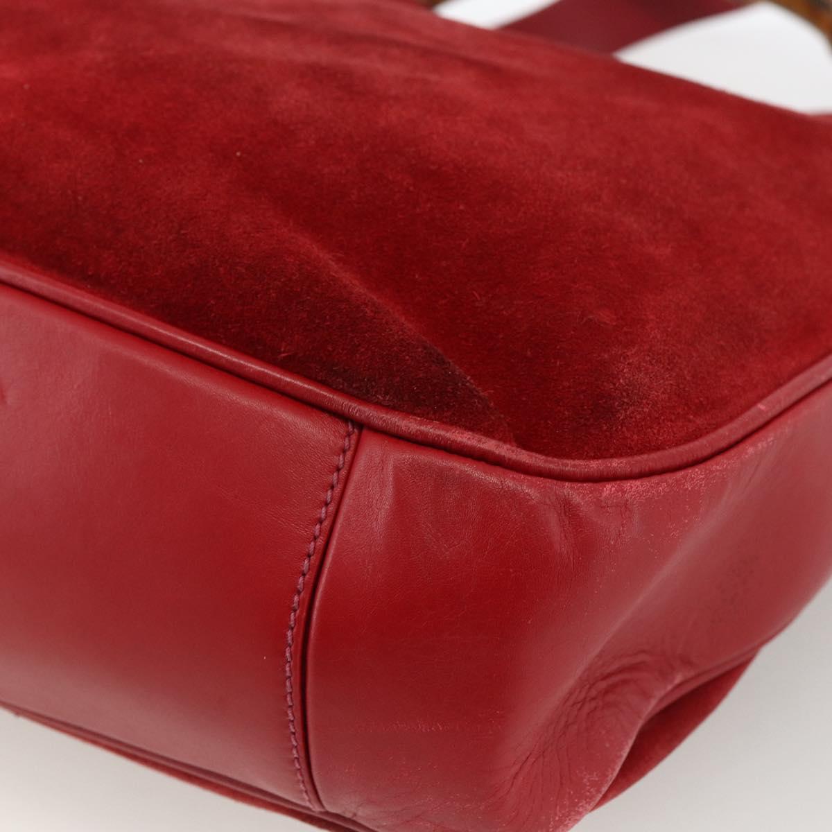 GUCCI Bamboo Shoulder Bag Suede 2way Red Gold 001 1577 2615 Auth BA10066
