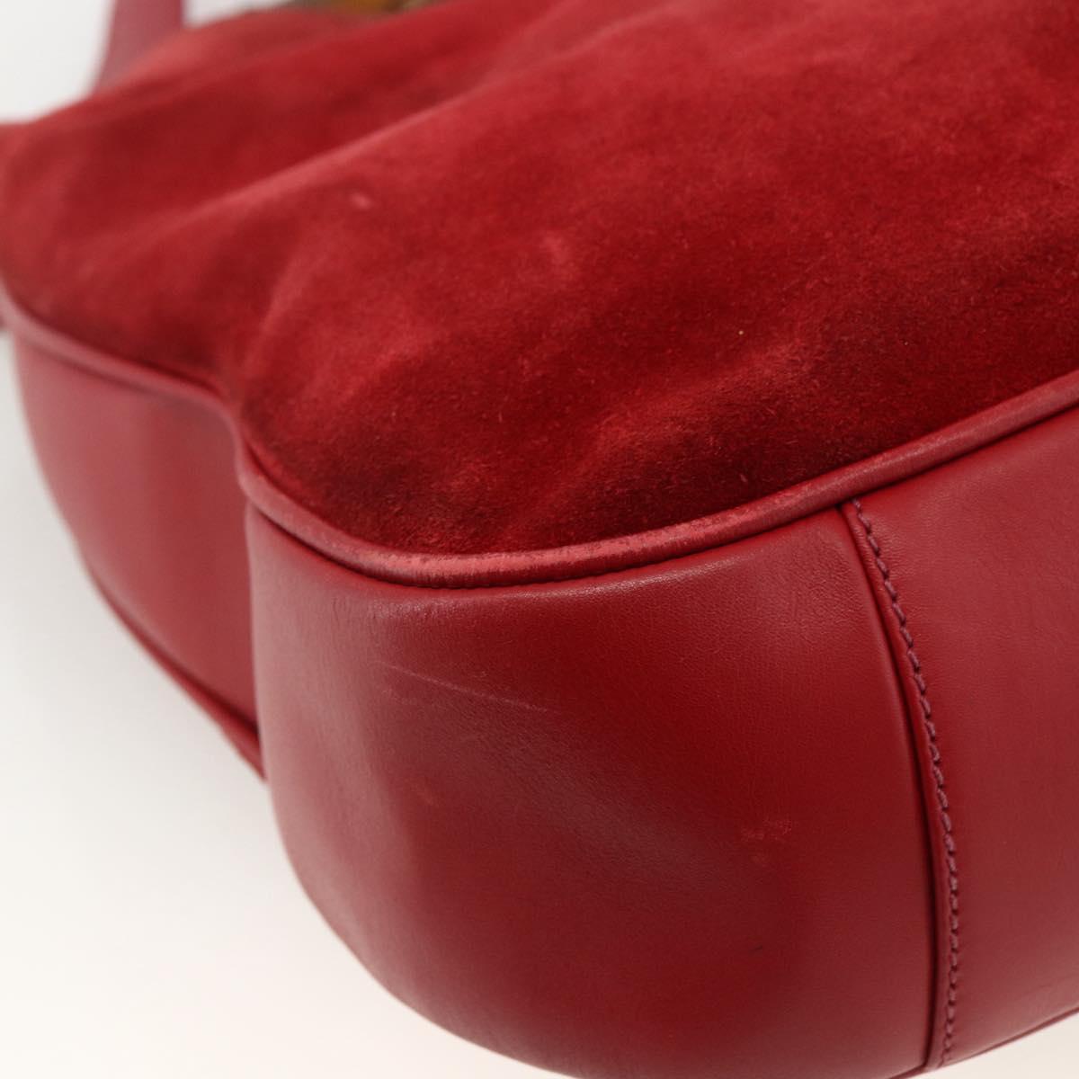 GUCCI Bamboo Shoulder Bag Suede 2way Red Gold 001 1577 2615 Auth BA10066