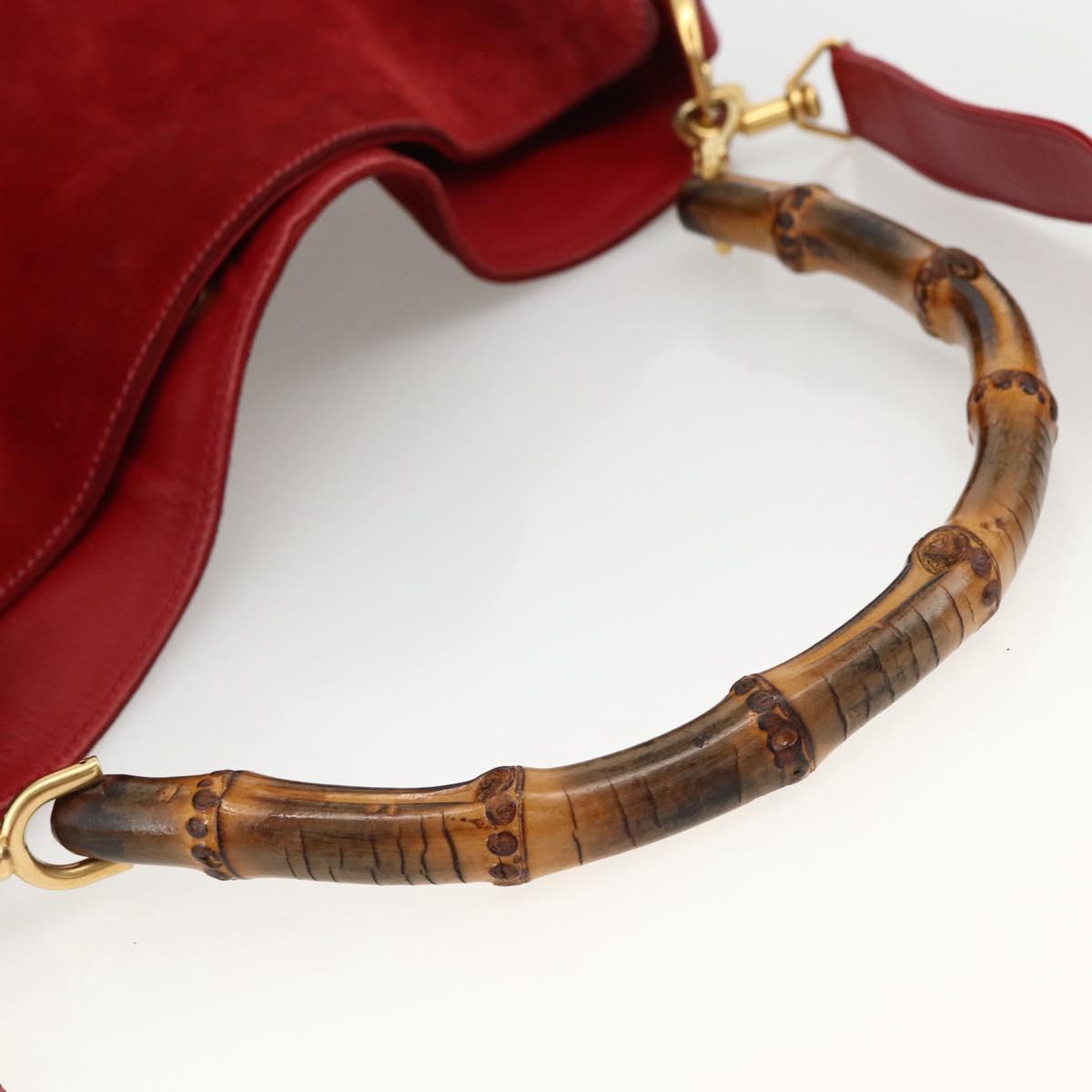 GUCCI Bamboo Shoulder Bag Suede 2way Red Gold 001 1577 2615 Auth BA10066