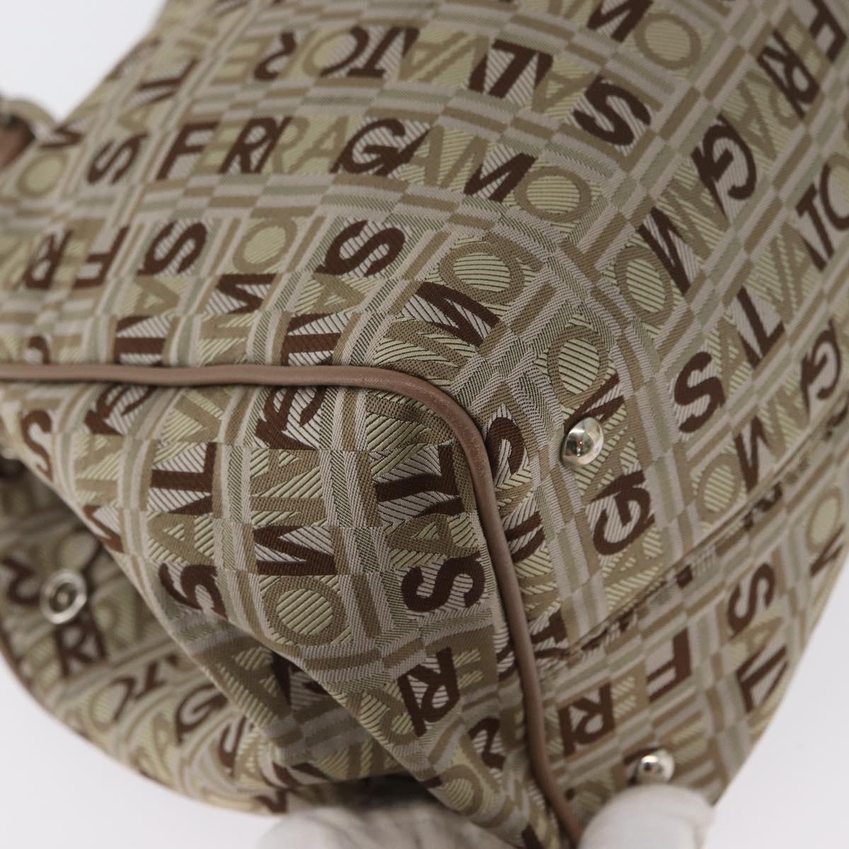 Salvatore Ferragamo Tote Bag Canvas Beige Gold Auth BA10067