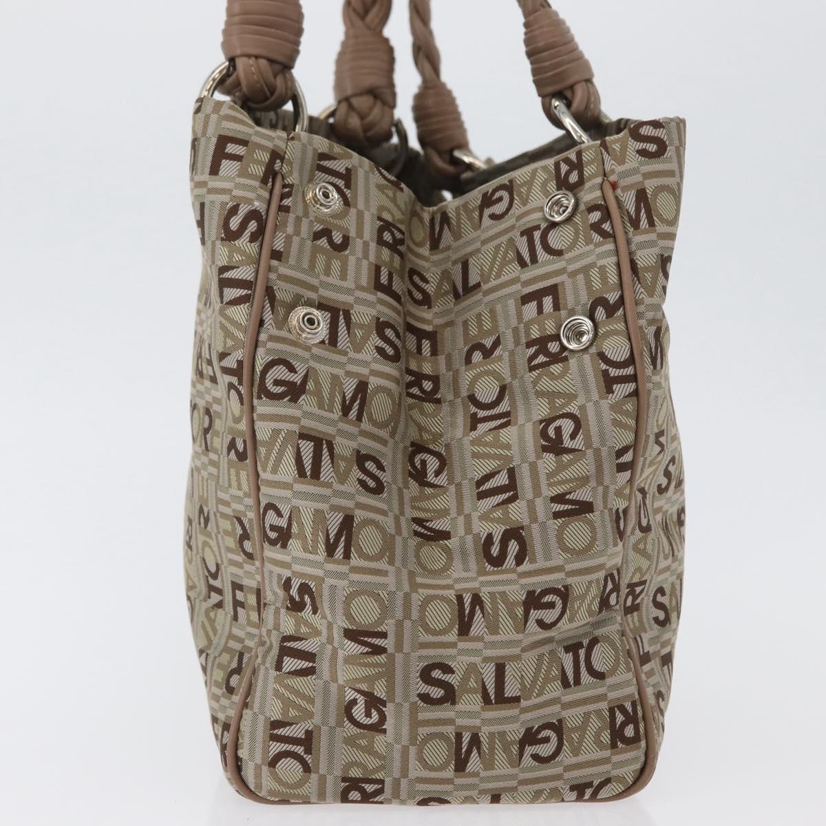Salvatore Ferragamo Tote Bag Canvas Beige Gold Auth BA10067