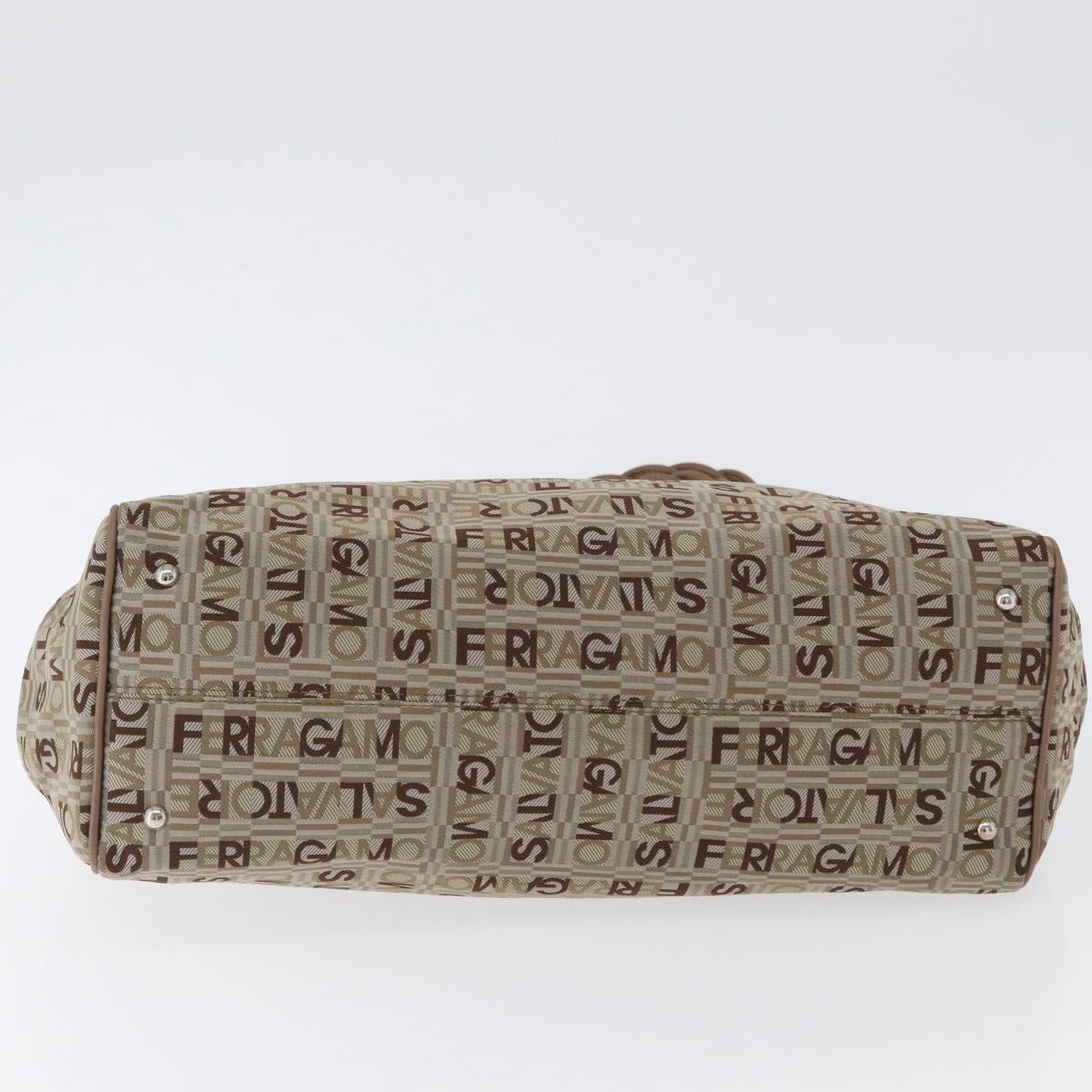 Salvatore Ferragamo Tote Bag Canvas Beige Gold Auth BA10067