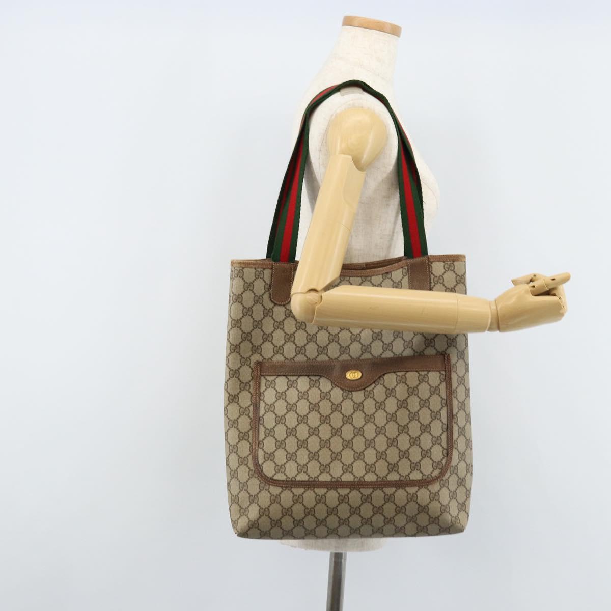 GUCCI GG Supreme Web Sherry Line Tote Bag PVC Beige Gold 39 02 003 Auth BA10068
