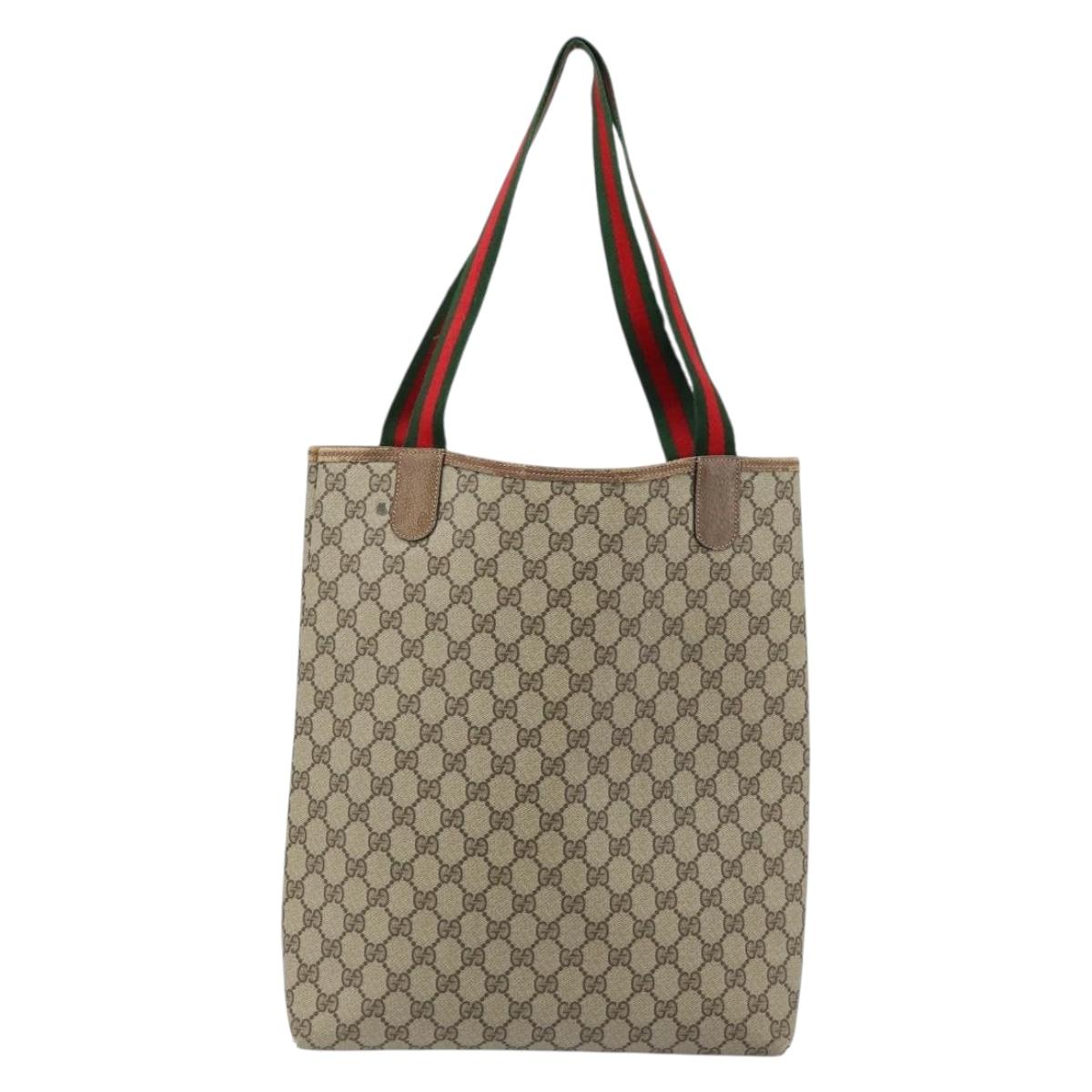GUCCI GG Supreme Web Sherry Line Tote Bag PVC Beige Gold 39 02 003 Auth BA10068