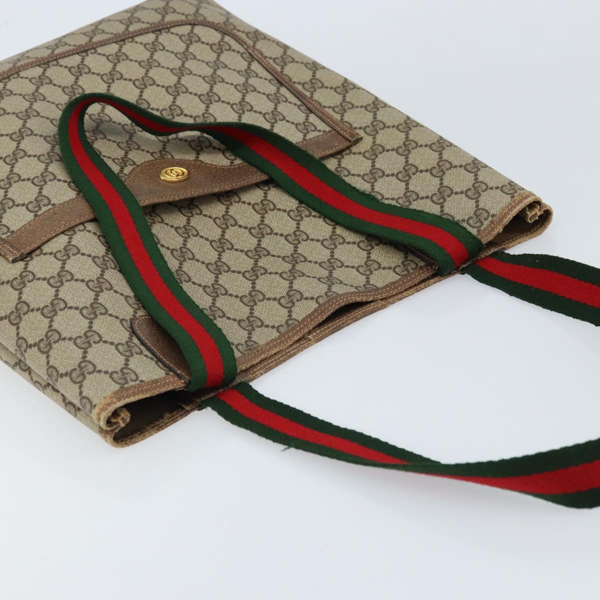 GUCCI GG Supreme Web Sherry Line Tote Bag PVC Beige Gold 39 02 003 Auth BA10068