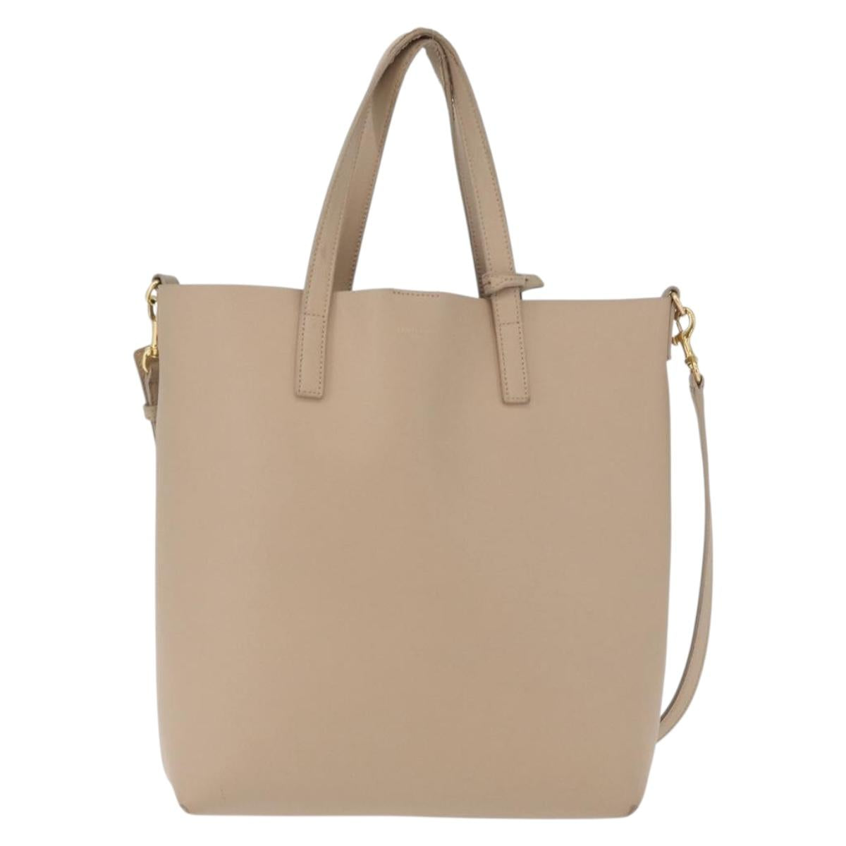 SAINT LAURENT Tote Bag Leather 2way Beige Gold Auth BA10070