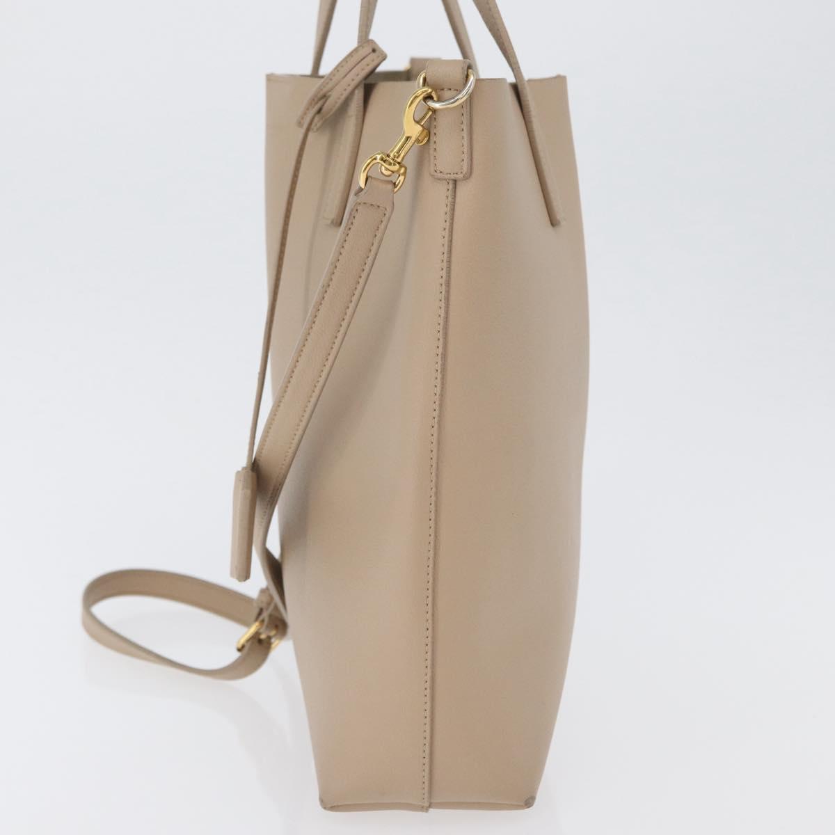 SAINT LAURENT Tote Bag Leather 2way Beige Gold Auth BA10070