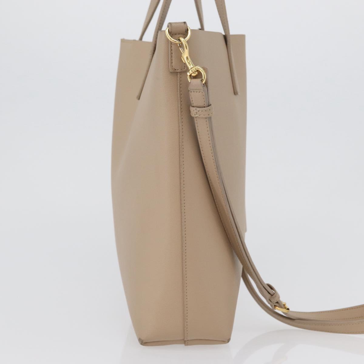 SAINT LAURENT Tote Bag Leather 2way Beige Gold Auth BA10070