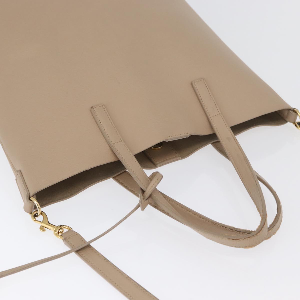 SAINT LAURENT Tote Bag Leather 2way Beige Gold Auth BA10070