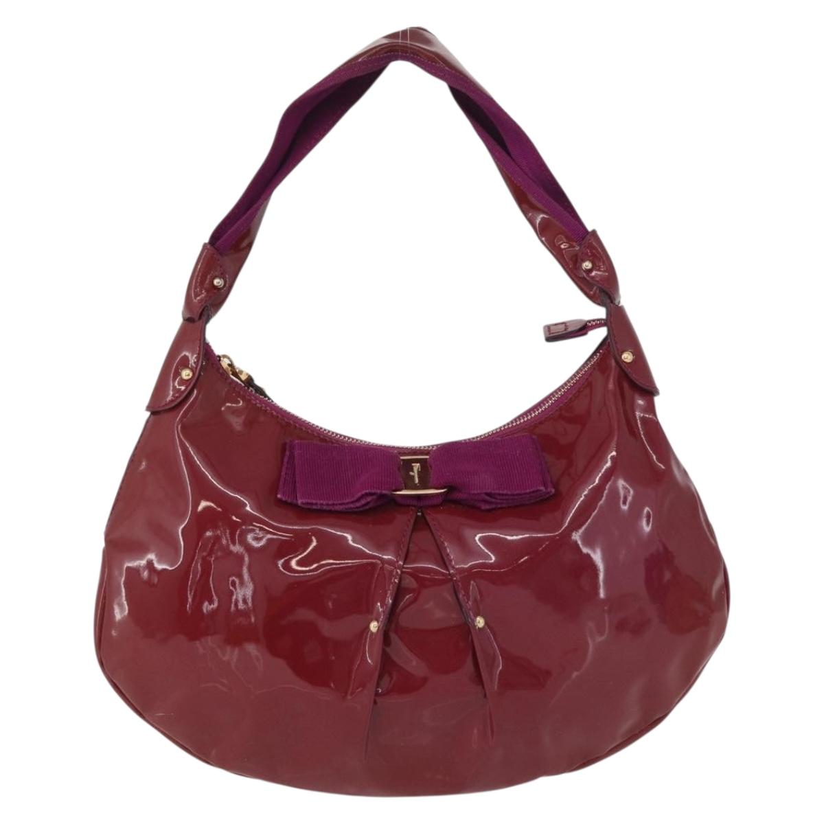 Salvatore Ferragamo Hand Bag Patent leather Purple Gold Auth BA10072