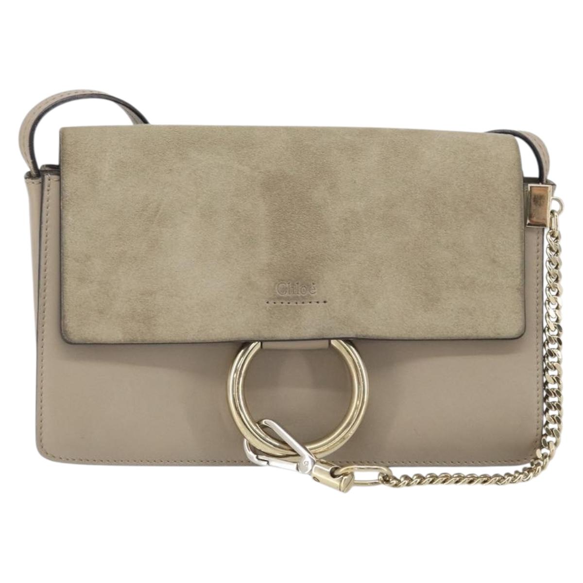 Chloe Fay Shoulder Bag Leather Suede Beige Gold Auth BA10083V