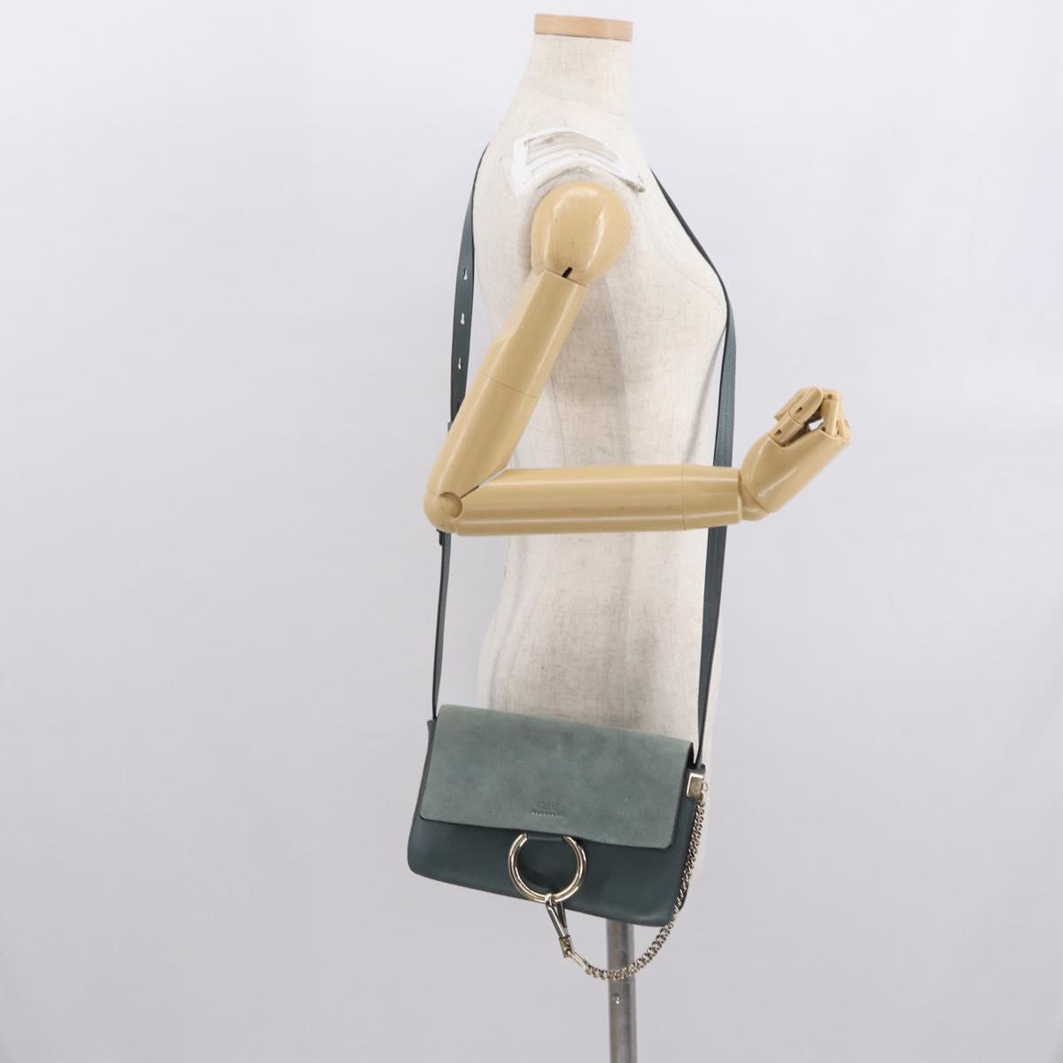 Chloe Fay Shoulder Bag Leather Suede Green Gold Auth BA10084