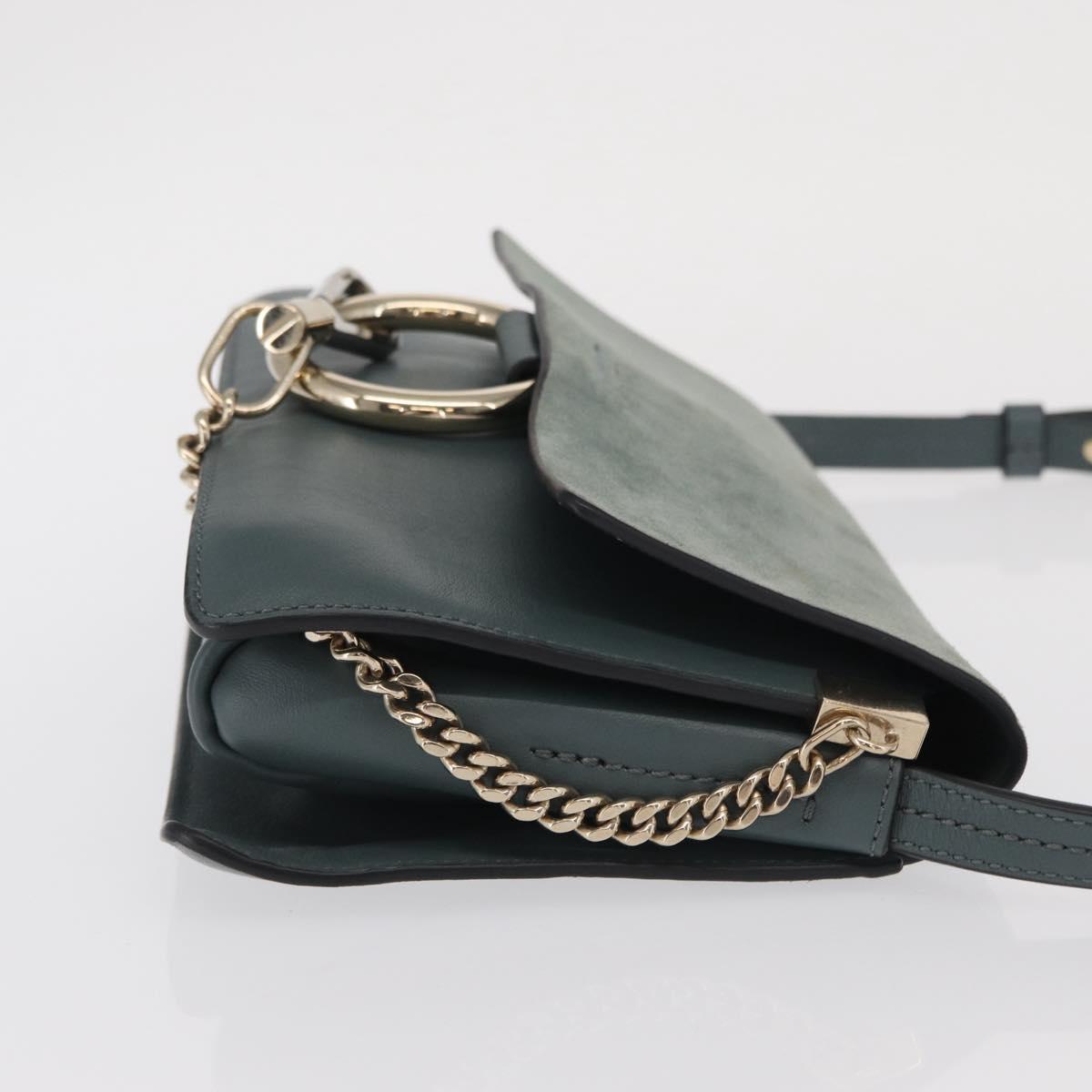 Chloe Fay Shoulder Bag Leather Suede Green Gold Auth BA10084