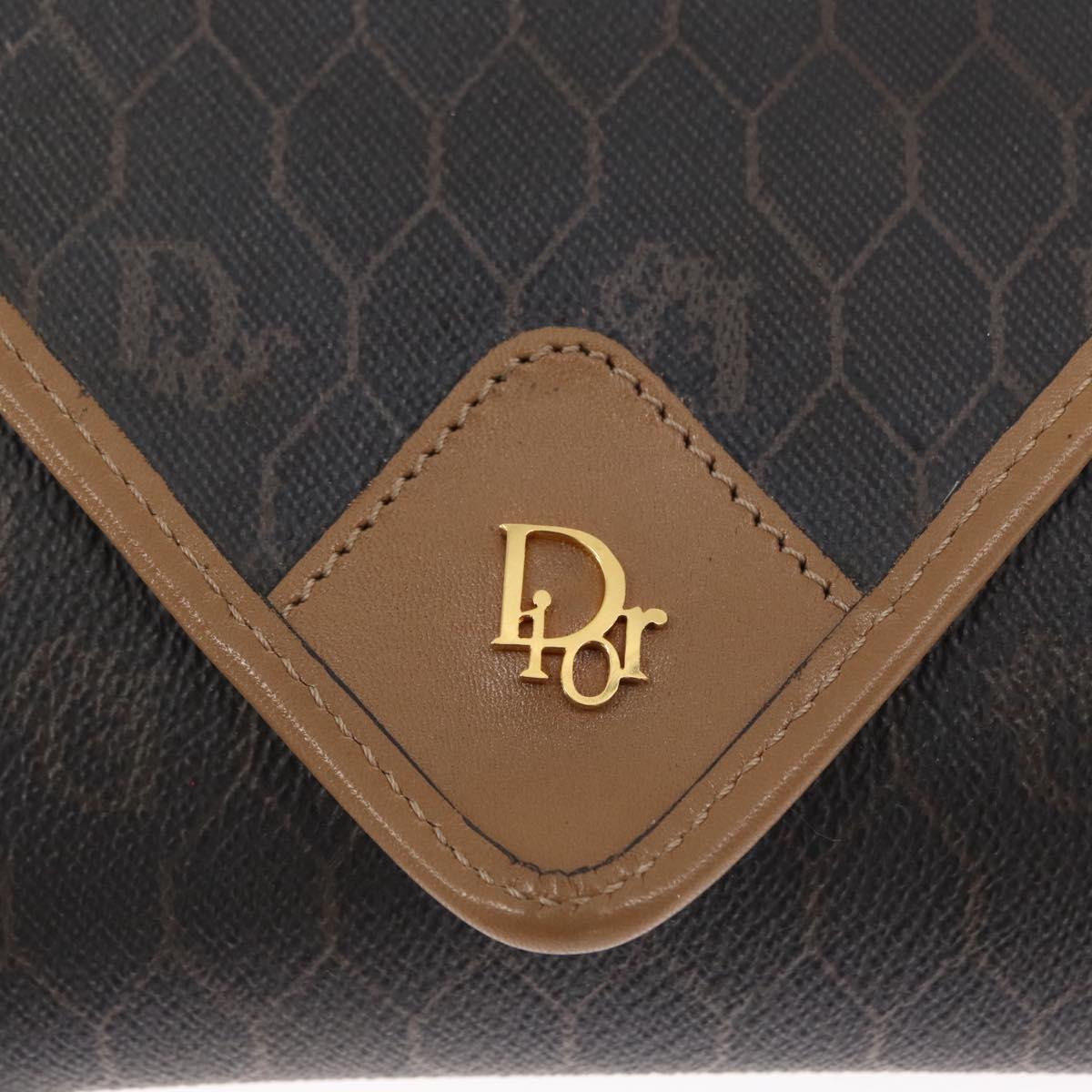 Christian Dior Honeycomb Canvas Chain Shoulder Bag PVC Black Gold Auth BA10086