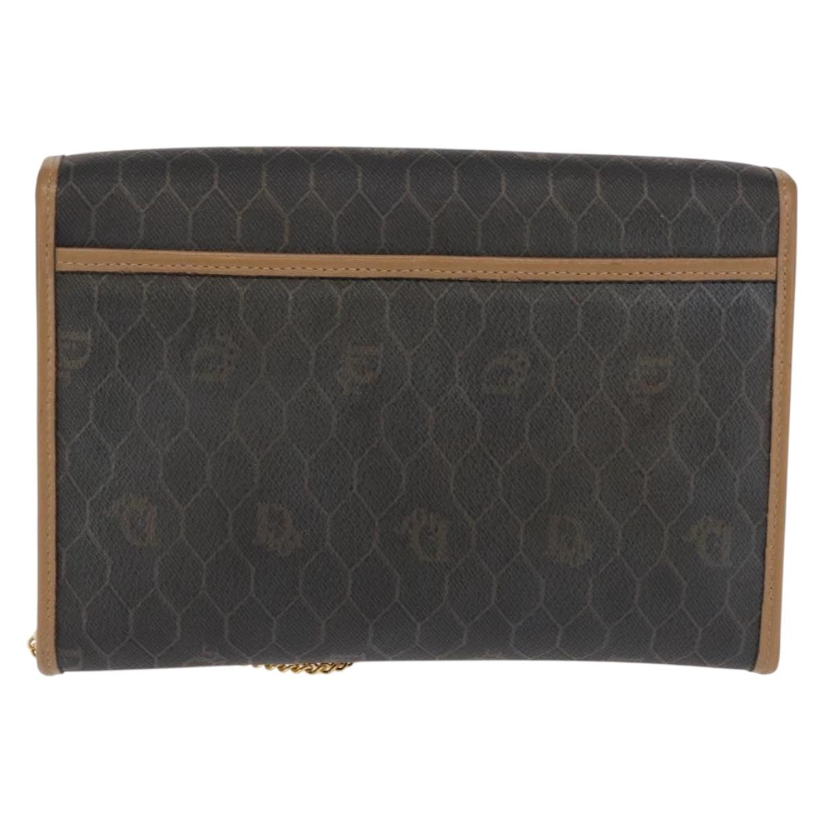 Christian Dior Honeycomb Canvas Chain Shoulder Bag PVC Black Gold Auth BA10086